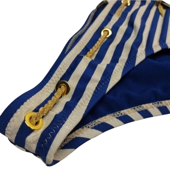 Jessica Simpson Women's Blue White Striped Hipster Swim Bikini Bottom Size L NWT - Picture 4 of 7